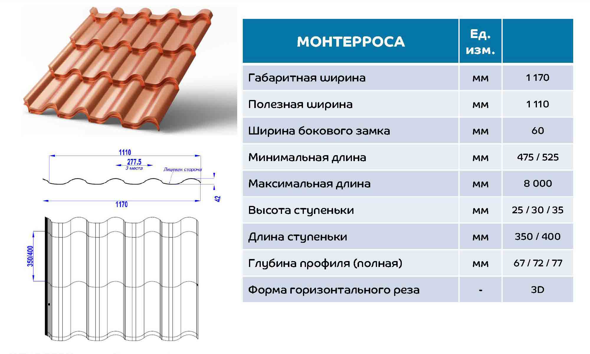 Металлочерепица МП Монтерроса-X NormanMP (ПЭ-01-7004-0.5) в Павловском Посаде